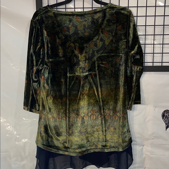 Vintage Y2K Velvet Green Goblincore Whimsigoth Top with Fringe Hem - Picture 6 of 10